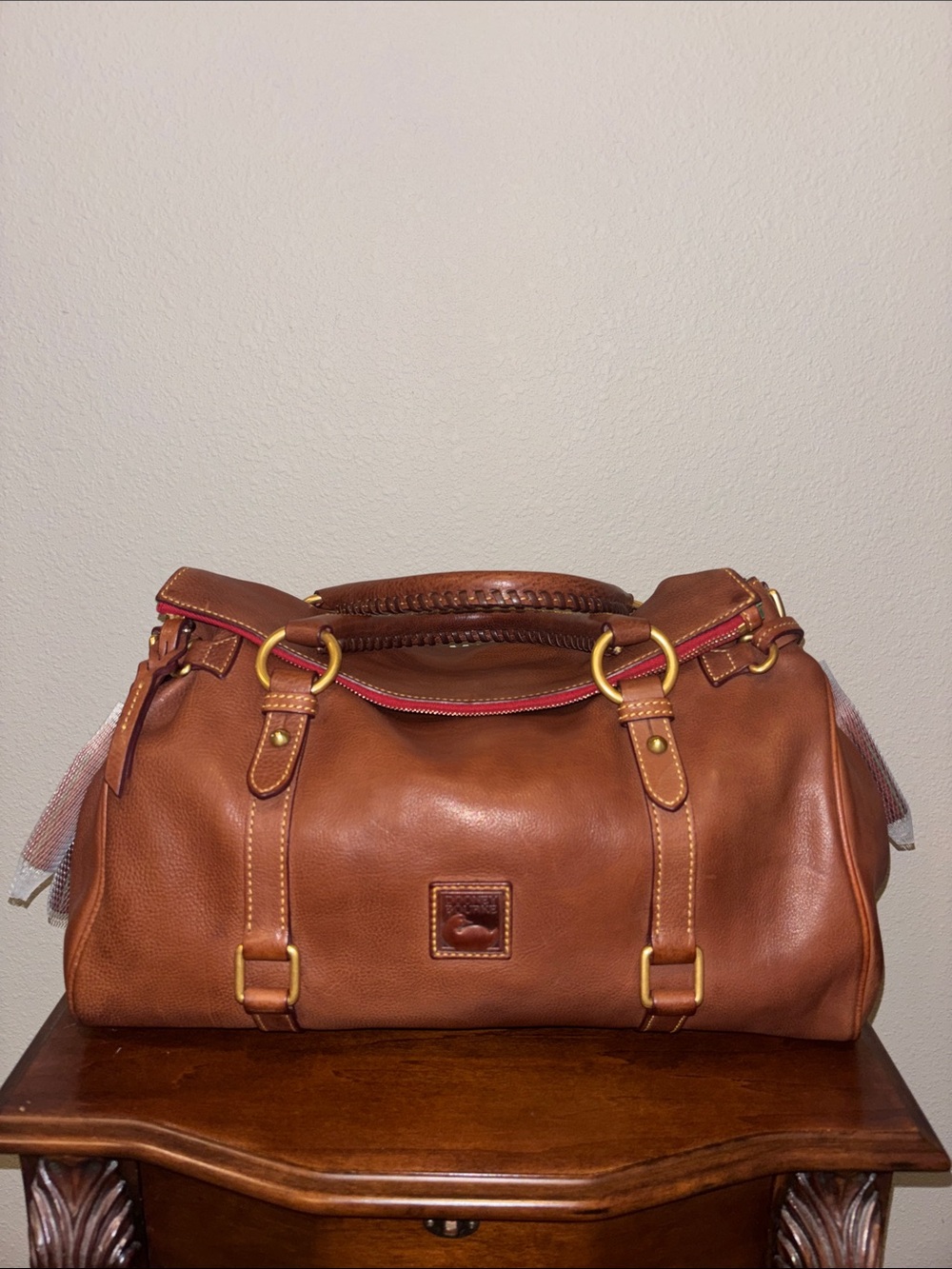 Dooney & Bourke Florentine Chestnut Brown Leather Satchel 15”